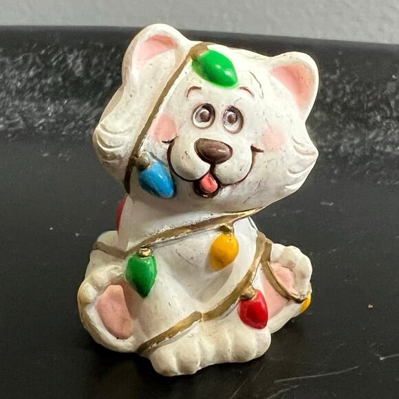 VTG Hallmark Merry Miniatures White Kitty Cat Wrapped in Christmas Lights 1985 - Picture 1 of 6